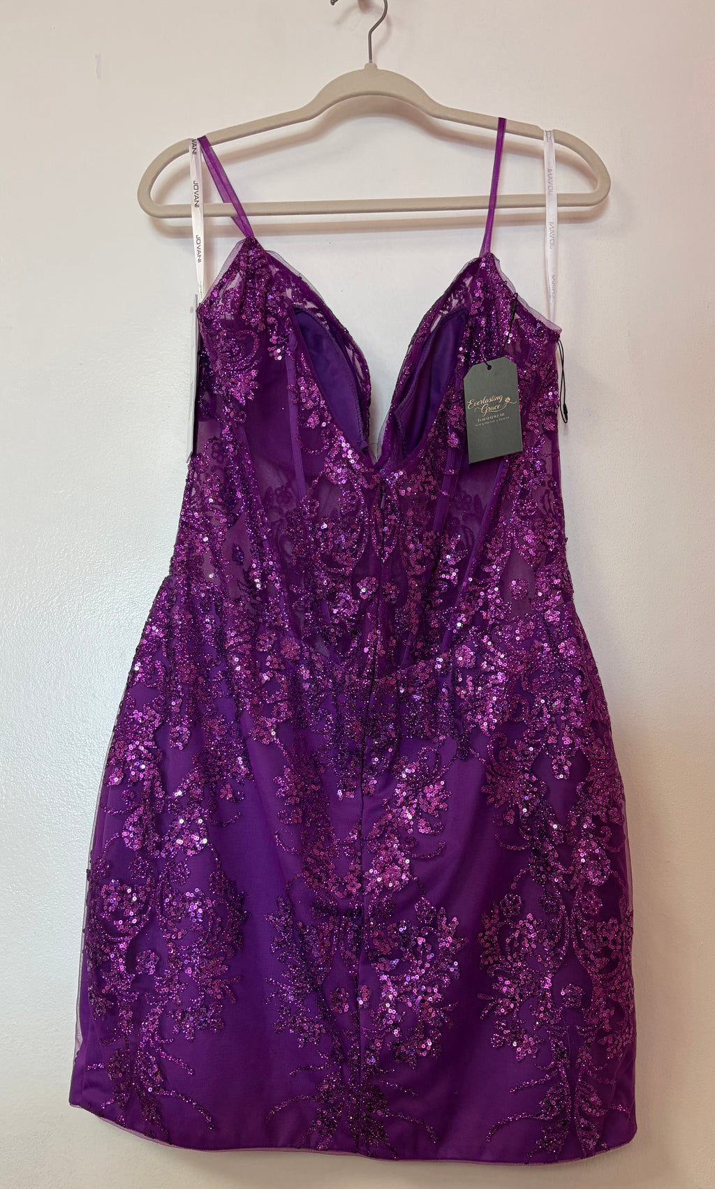 Jovani 04699 Purple Sequin Corset Homecoming Dress with Glitter Overlay