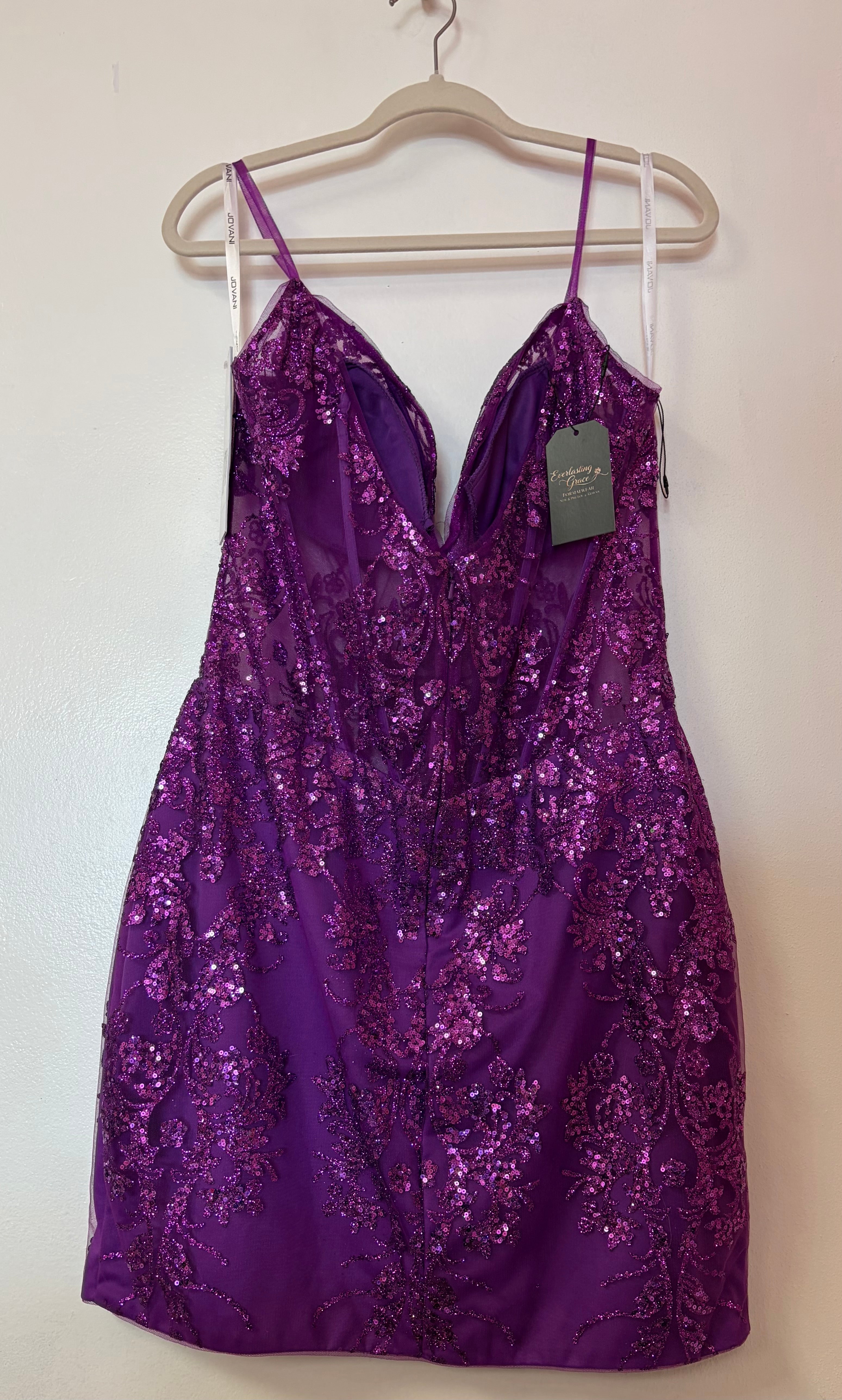 Jovani 04699 Purple Sequin Corset Homecoming Dress with Glitter Overlay