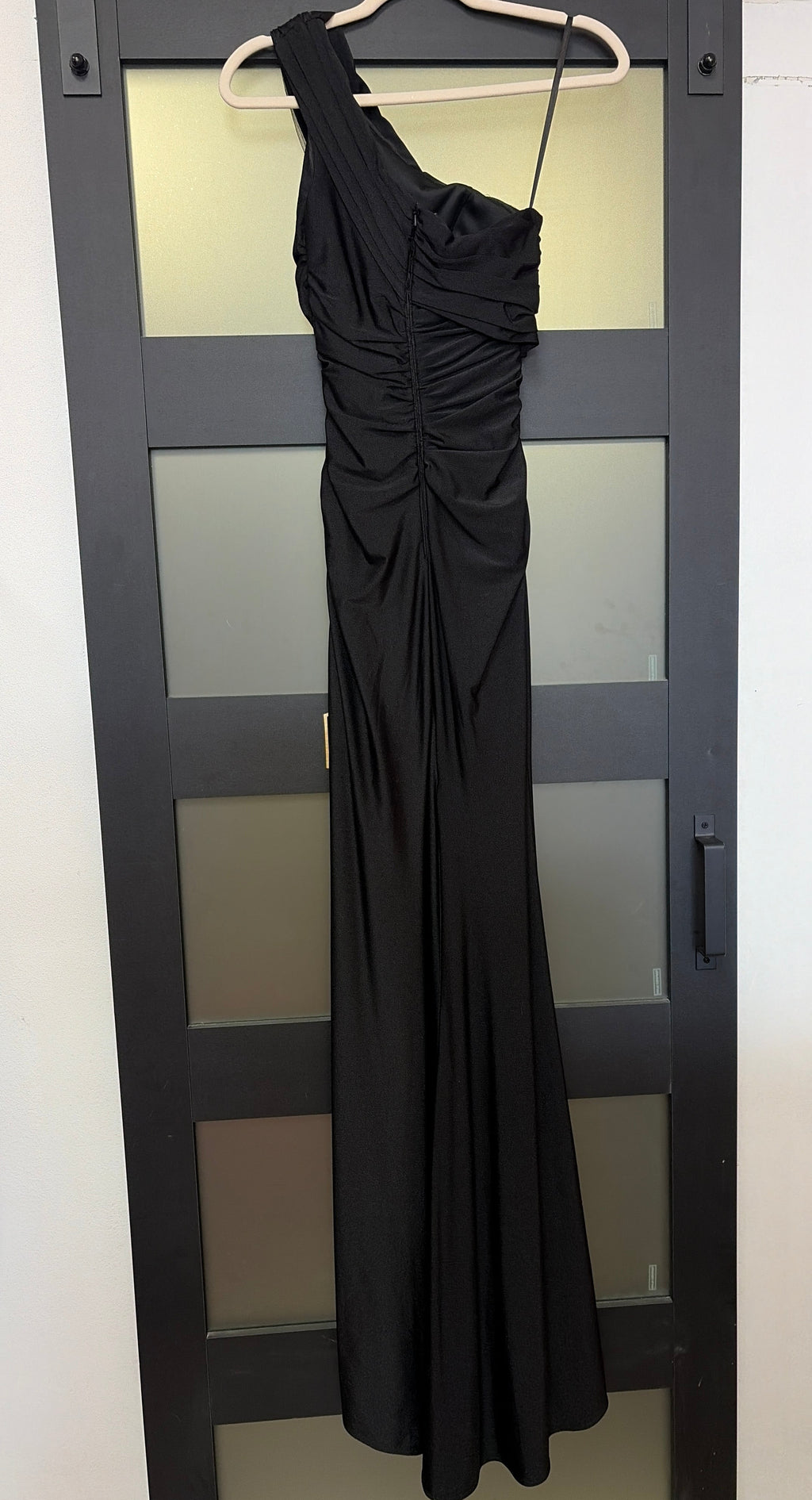 La Femme 29619 one shoulder elegant black gown