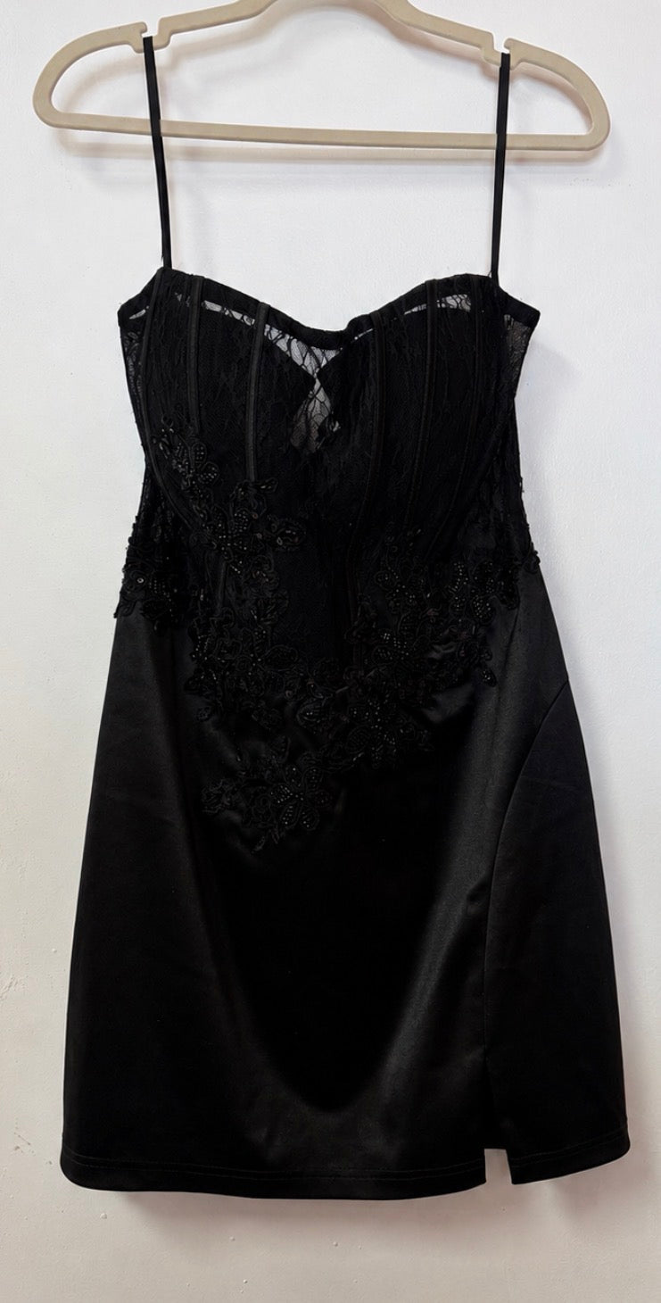 Windsor Black Strapless Satin & Lace Corset Cocktail Dress