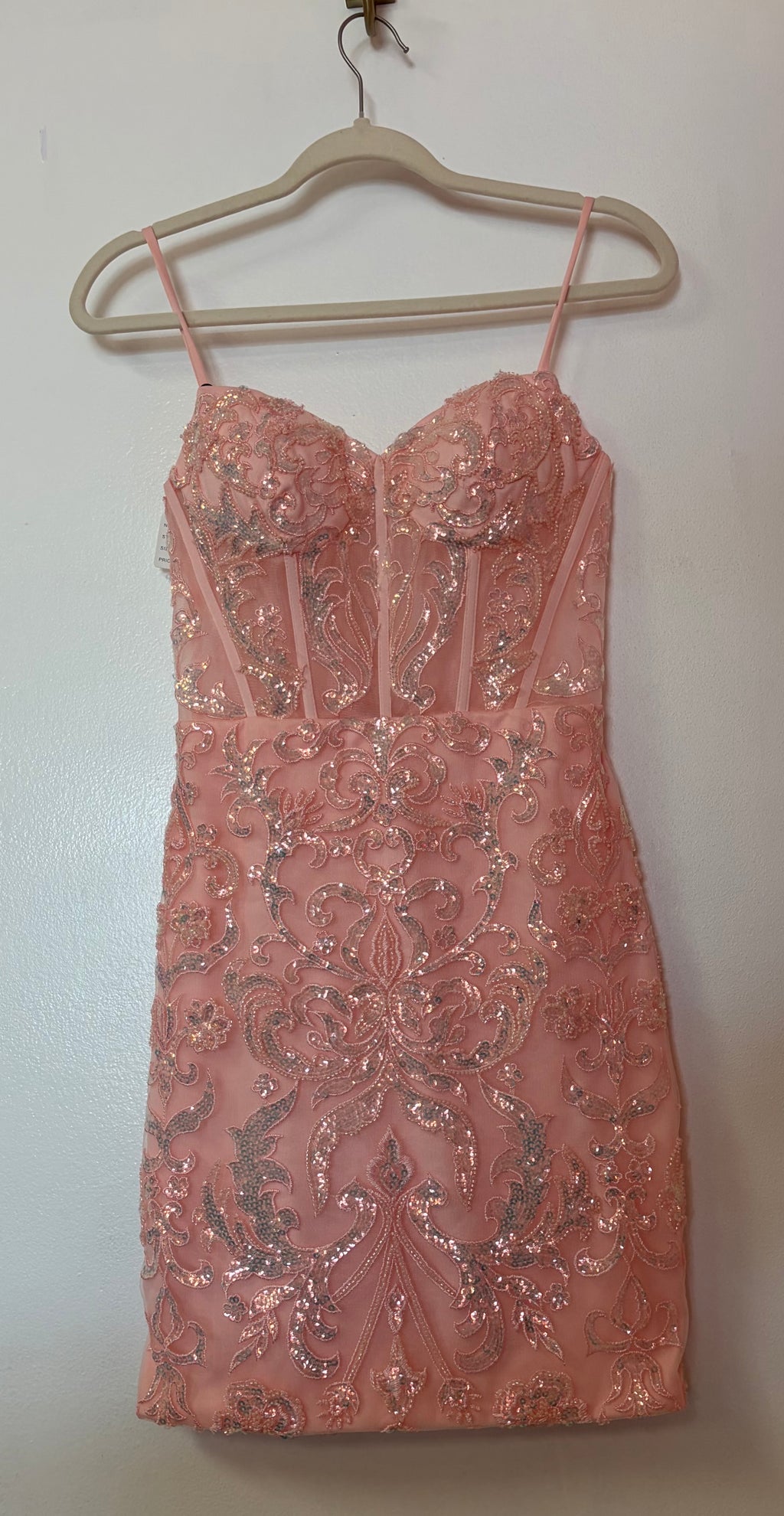 Stacees Pink Beaded Corset Homecoming Dress