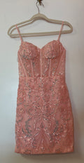 Stacees Pink Beaded Corset Homecoming Dress