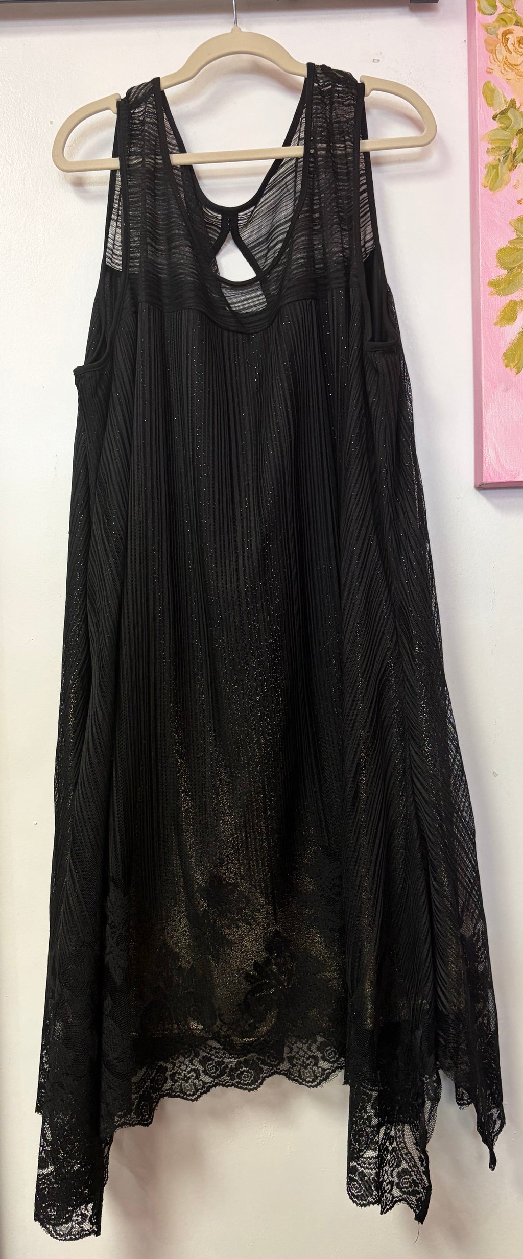Signature by Robbie Bee Black Glitter Mesh Handkerchief Hem Dress