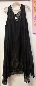 Signature by Robbie Bee Black Glitter Mesh Handkerchief Hem Dress