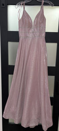 Clarisse Dusty Rose Shimmer A-Line Prom Gown with Rhinestone Waist Detail