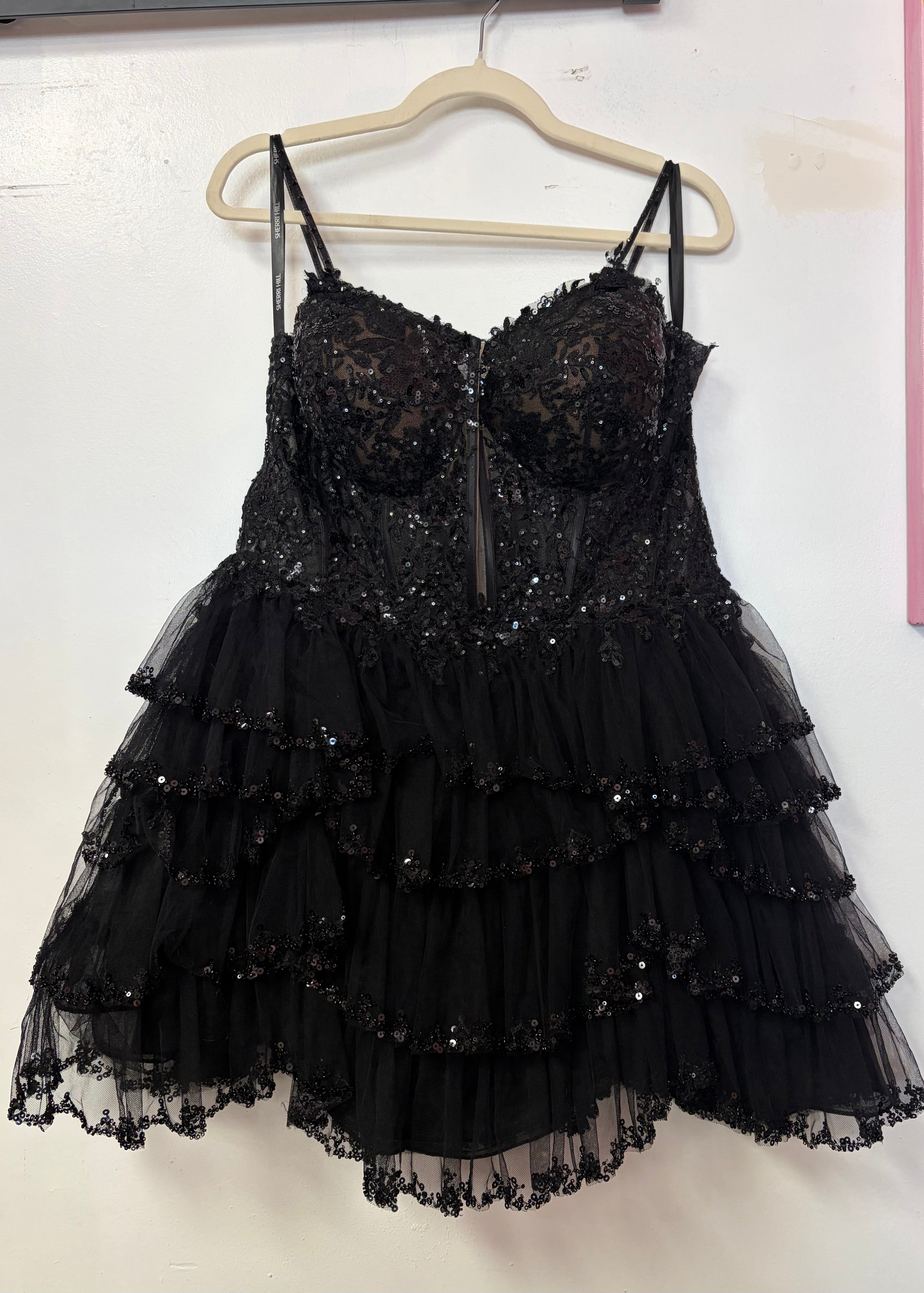 Sherri Hill Black Ruffle Homecoming Dress