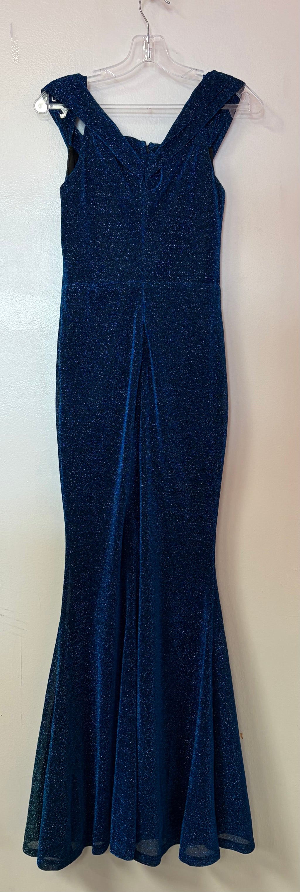Lulus Navy Blue Glitter Wrap Mermaid Gown with V-Neckline