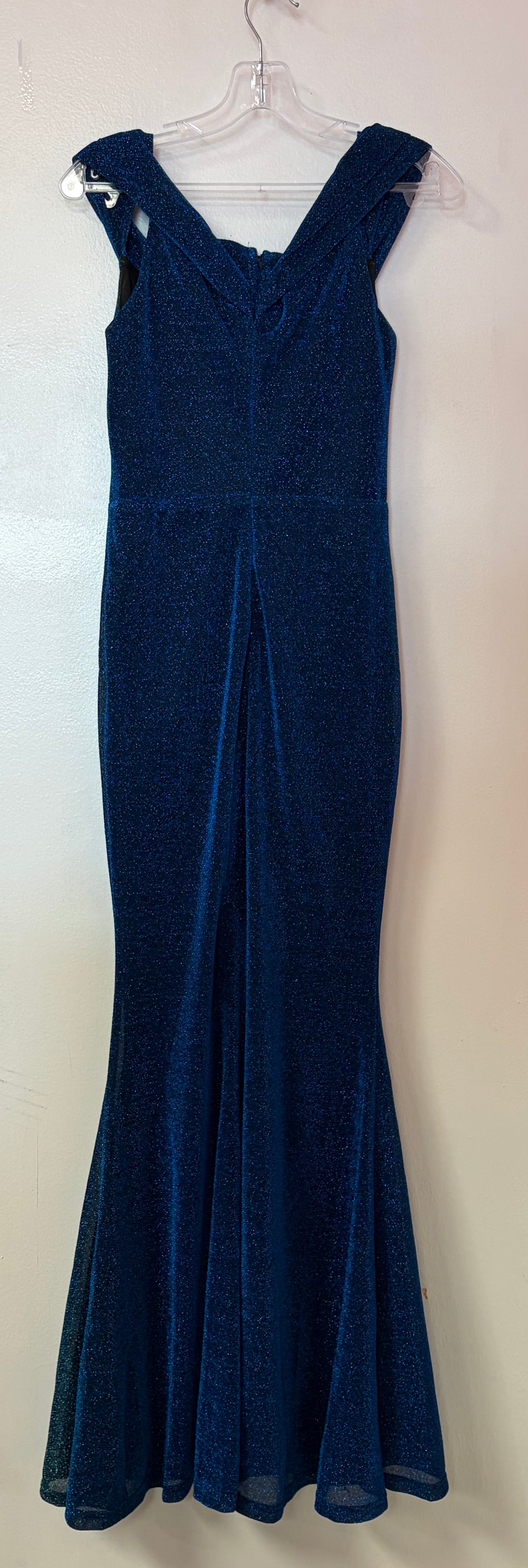 Lulus Navy Blue Glitter Wrap Mermaid Gown with V-Neckline