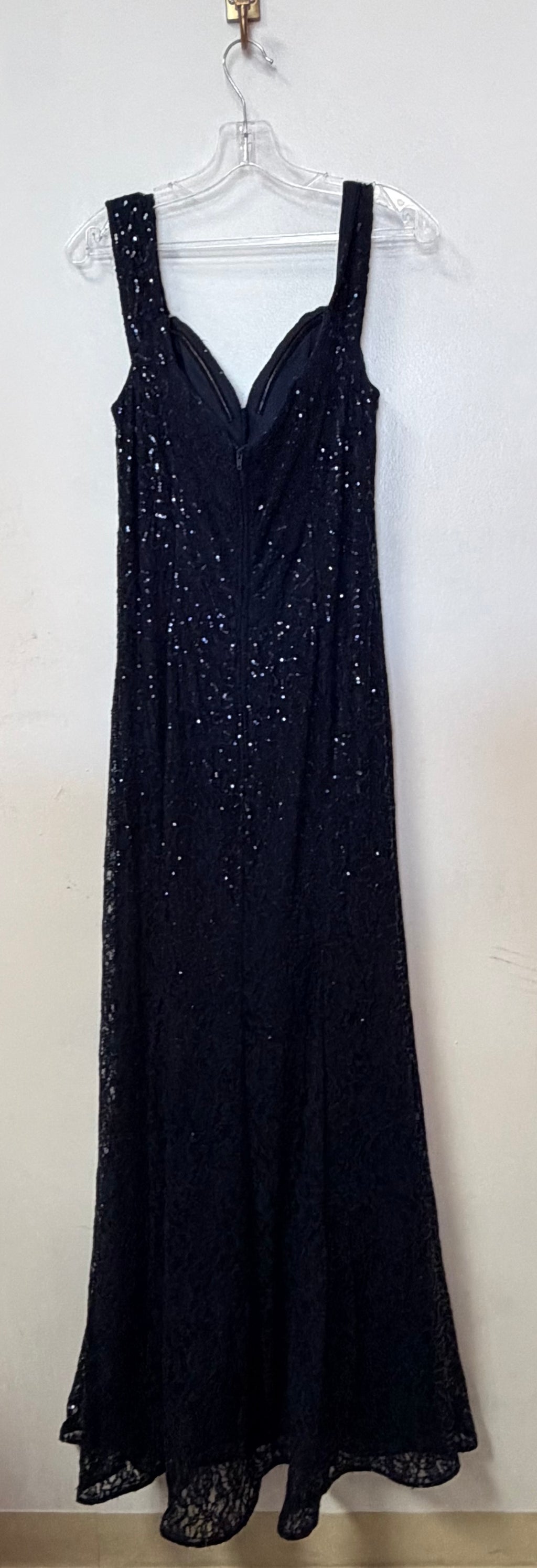 Cindy USA Navy Sequin Lace Formal Gown with Crystal Trimmed Sweetheart Neckline
