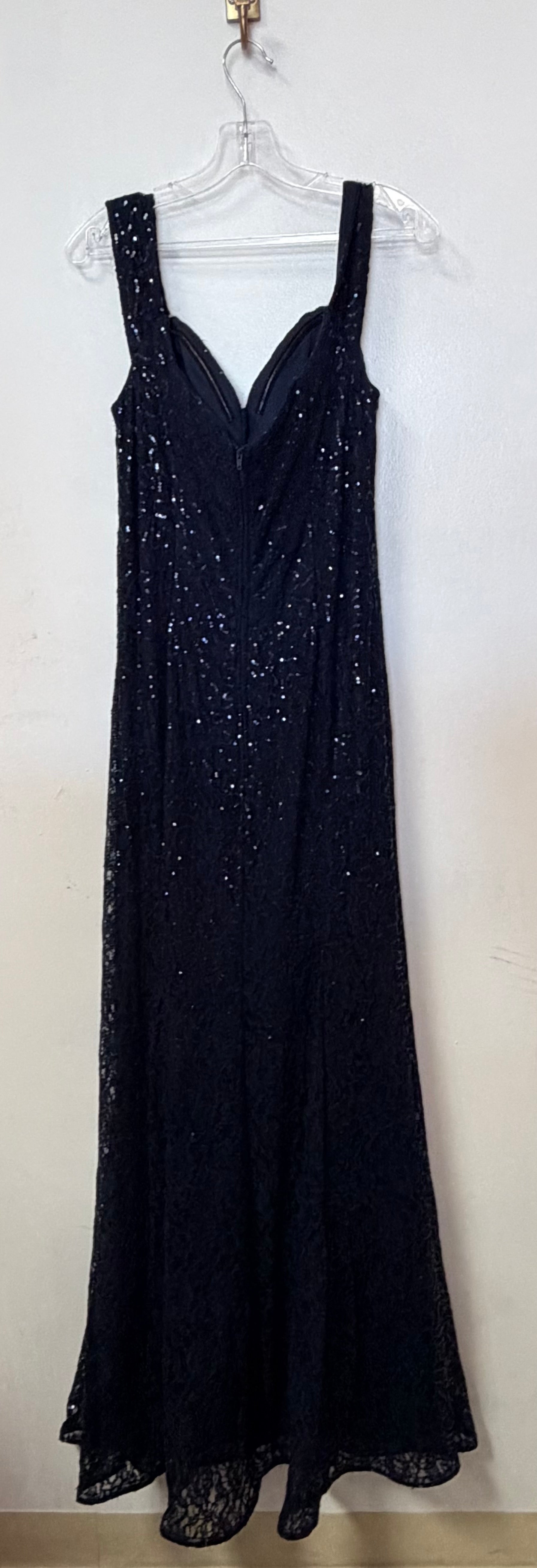 Cindy USA Navy Sequin Lace Formal Gown with Crystal Trimmed Sweetheart Neckline