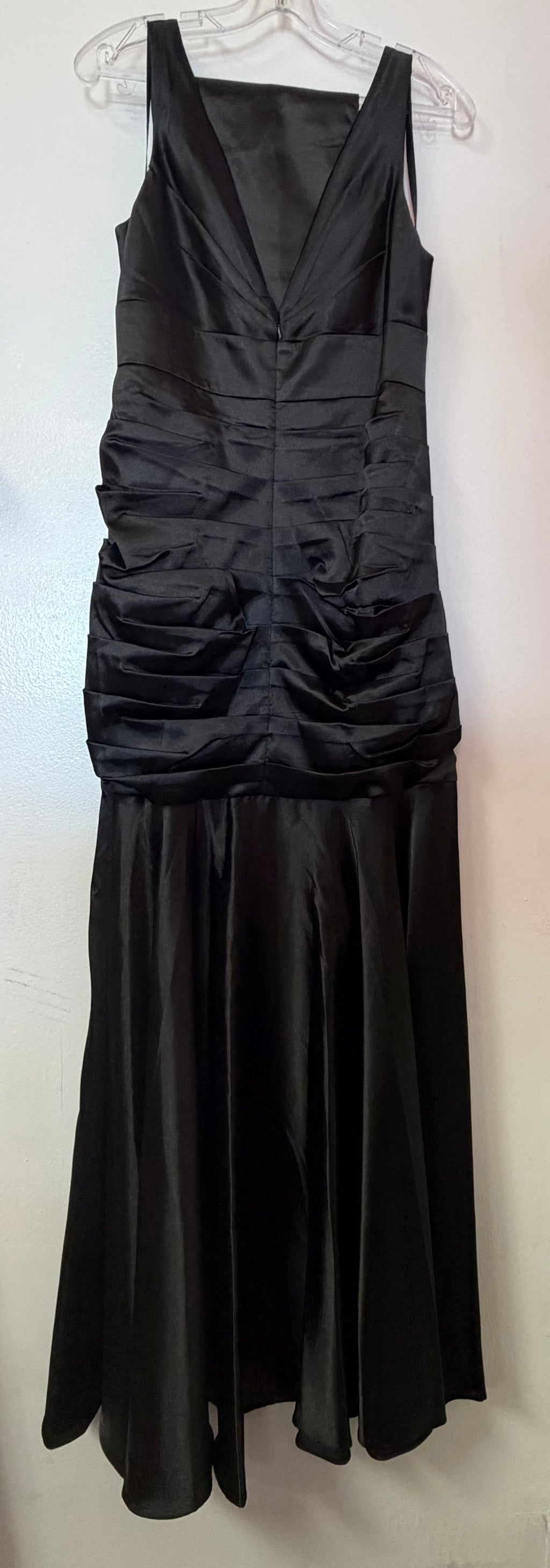 Chicas CH1087 Black Ruched Satin Mermaid Formal Dress with Floral Appliqué Detail