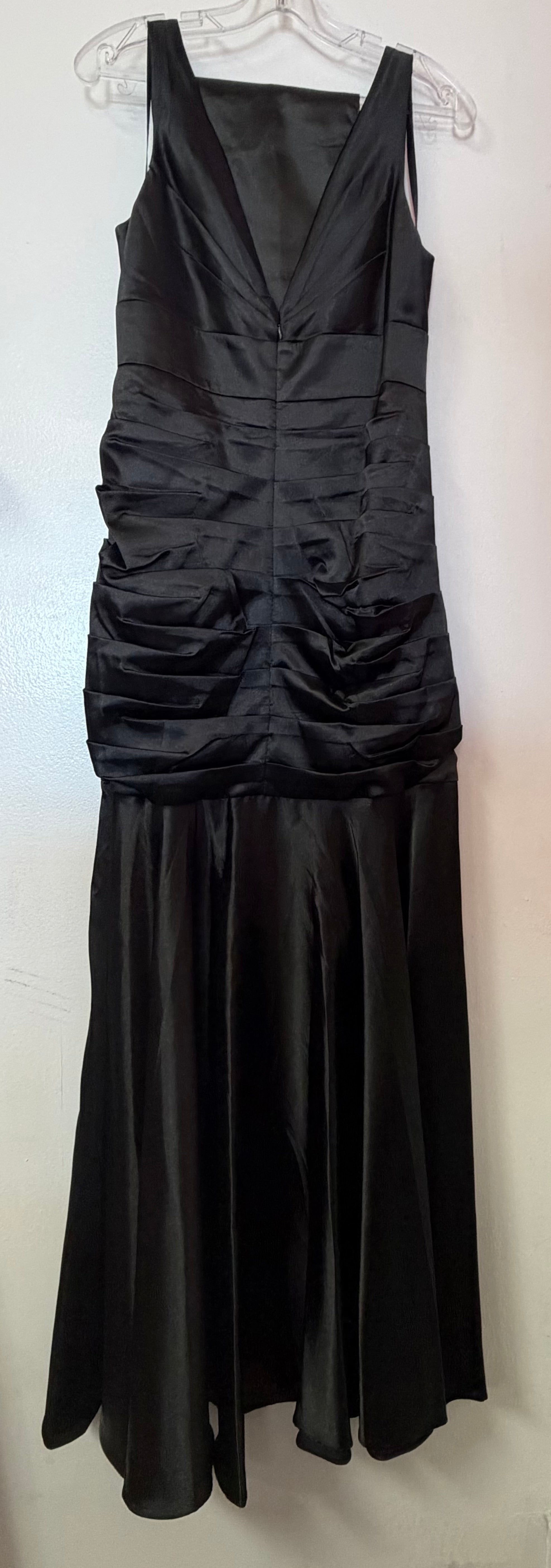 Chicas CH1087 Black Ruched Satin Mermaid Formal Dress with Floral Appliqué Detail