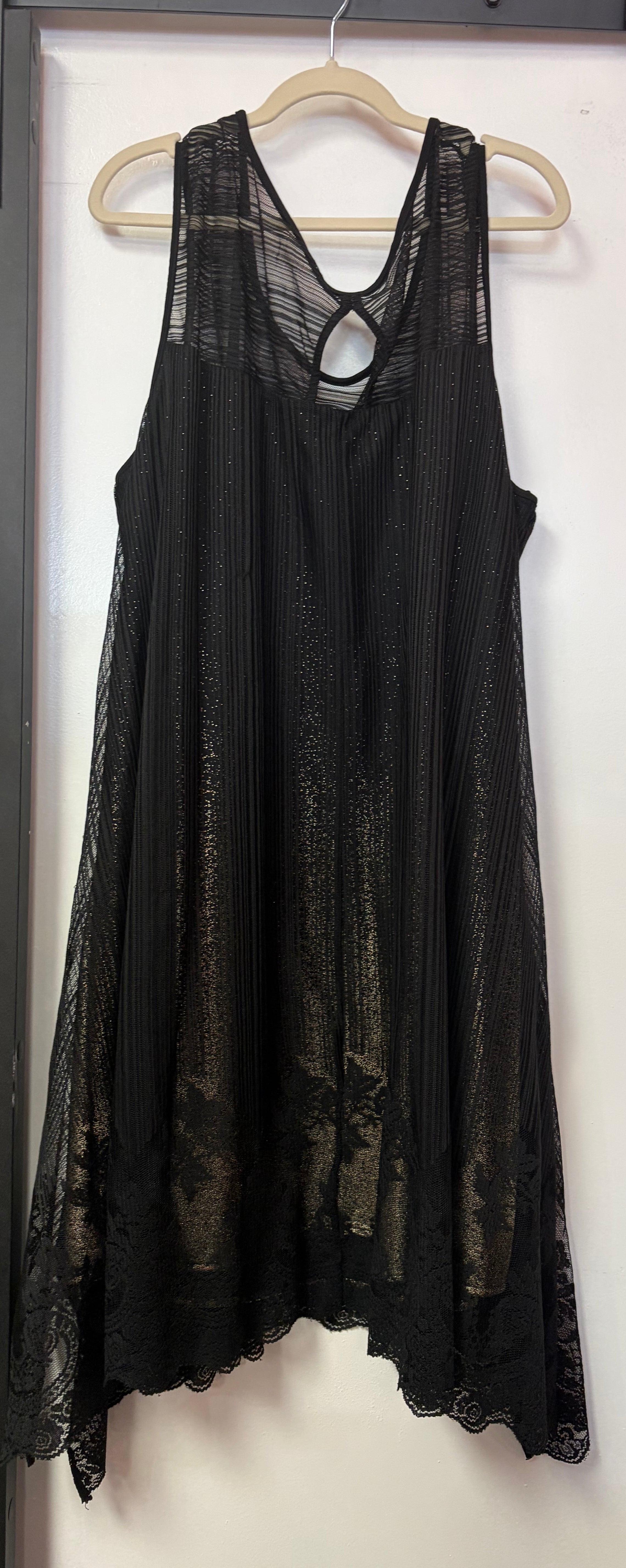 Signature by Robbie Bee Black Glitter Mesh Handkerchief Hem Dress