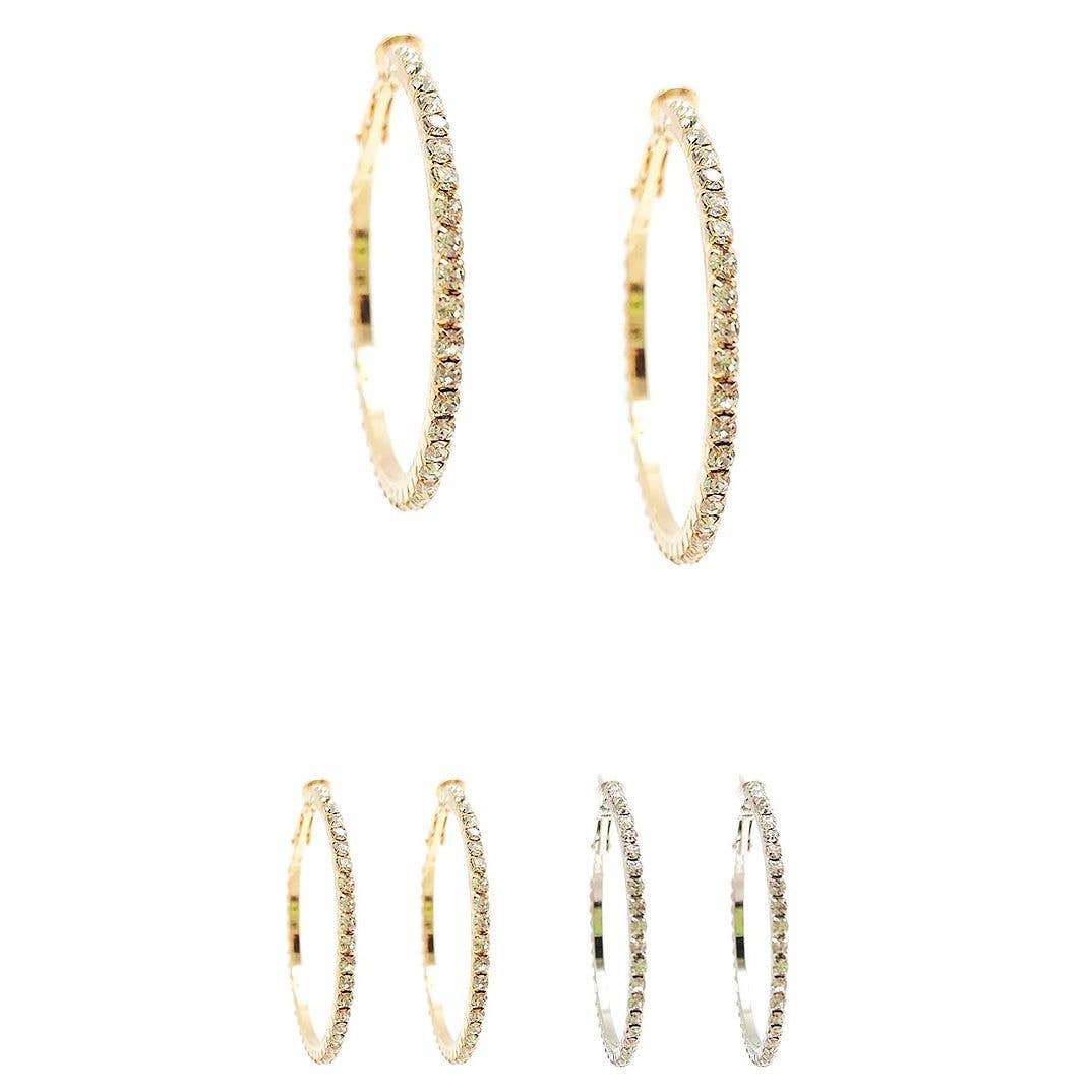 Diacly - 12pk Gold Silver Rhinestone Hoop Earrings