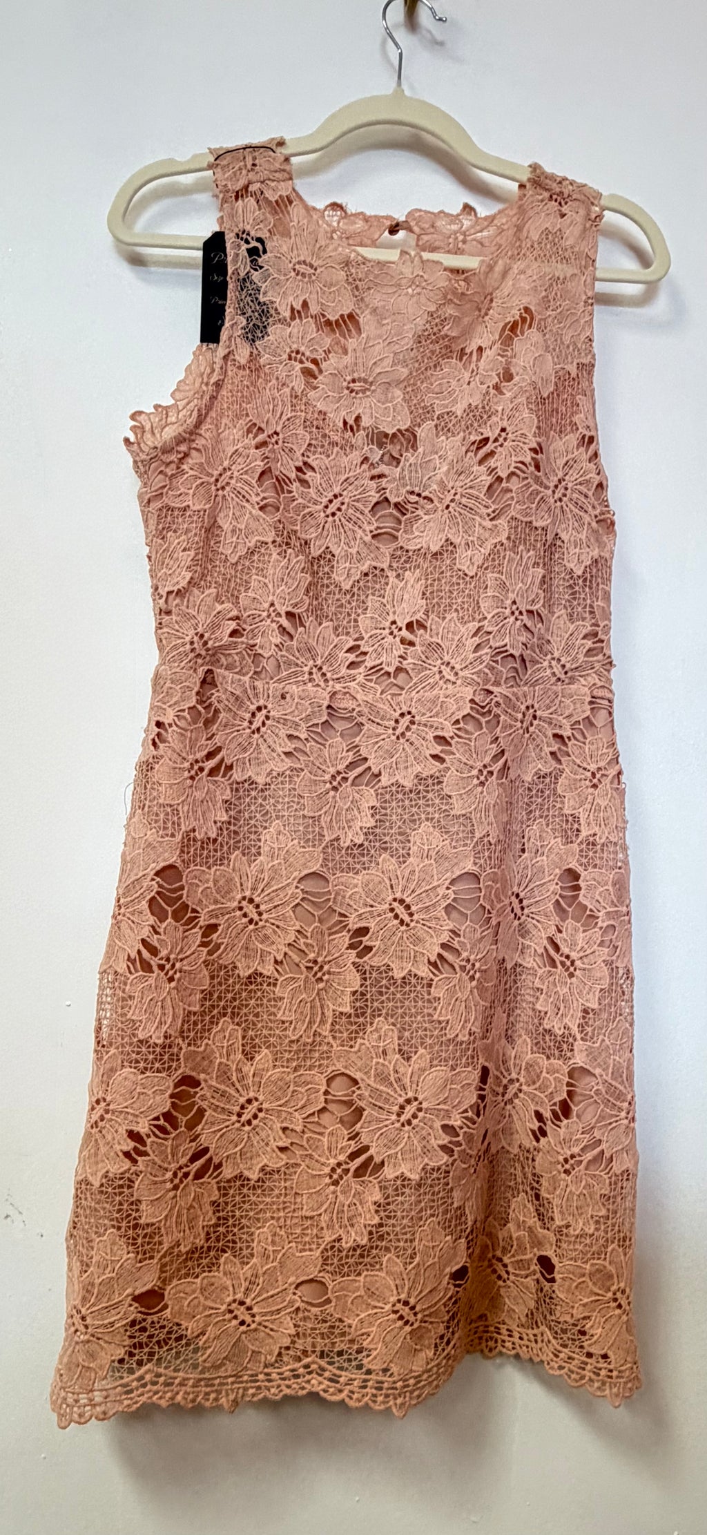 Blush Floral Crochet Lace Shift Dress with Scalloped Hem