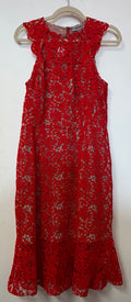 Red Crochet Lace Mermaid Cocktail Dress with Nude Lining and Flounce Hem