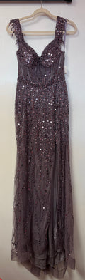LaDivine CD0203 Dusty Mauve Beaded A-Line Gown with Corset Back and Cascading Sequin Embellishments