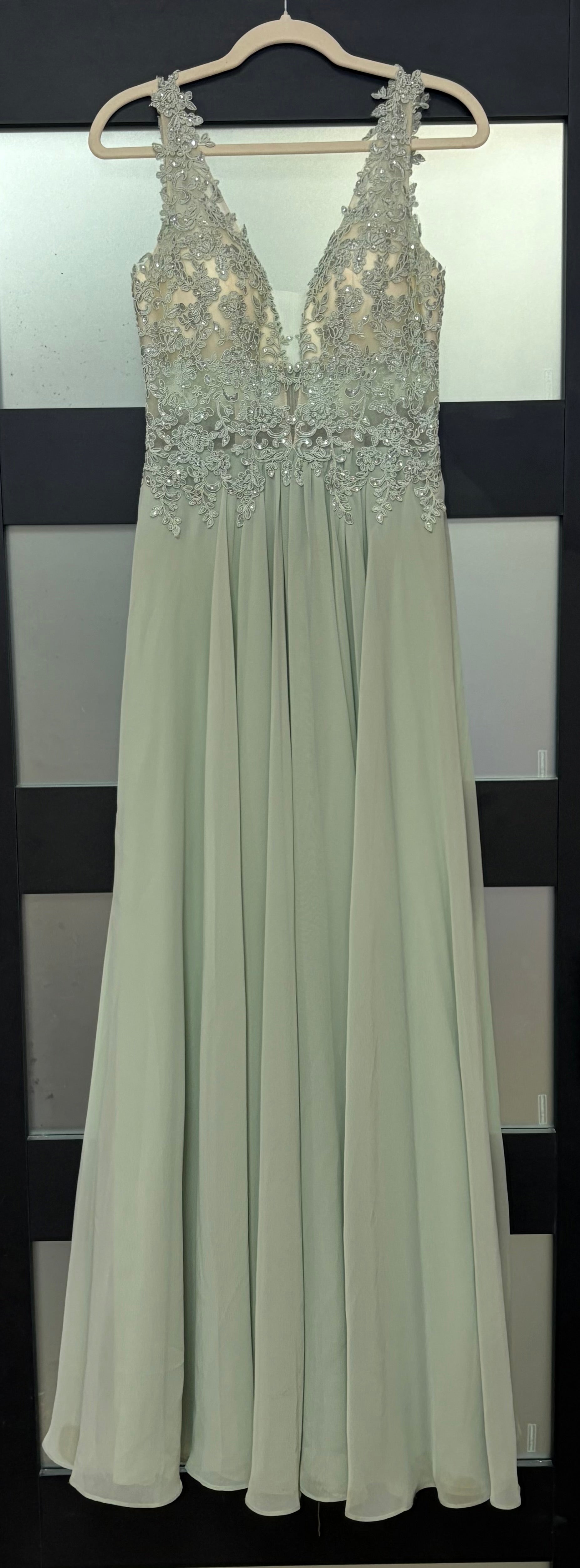 JJ’s House Sage Green Lace Chiffon Formal Gown