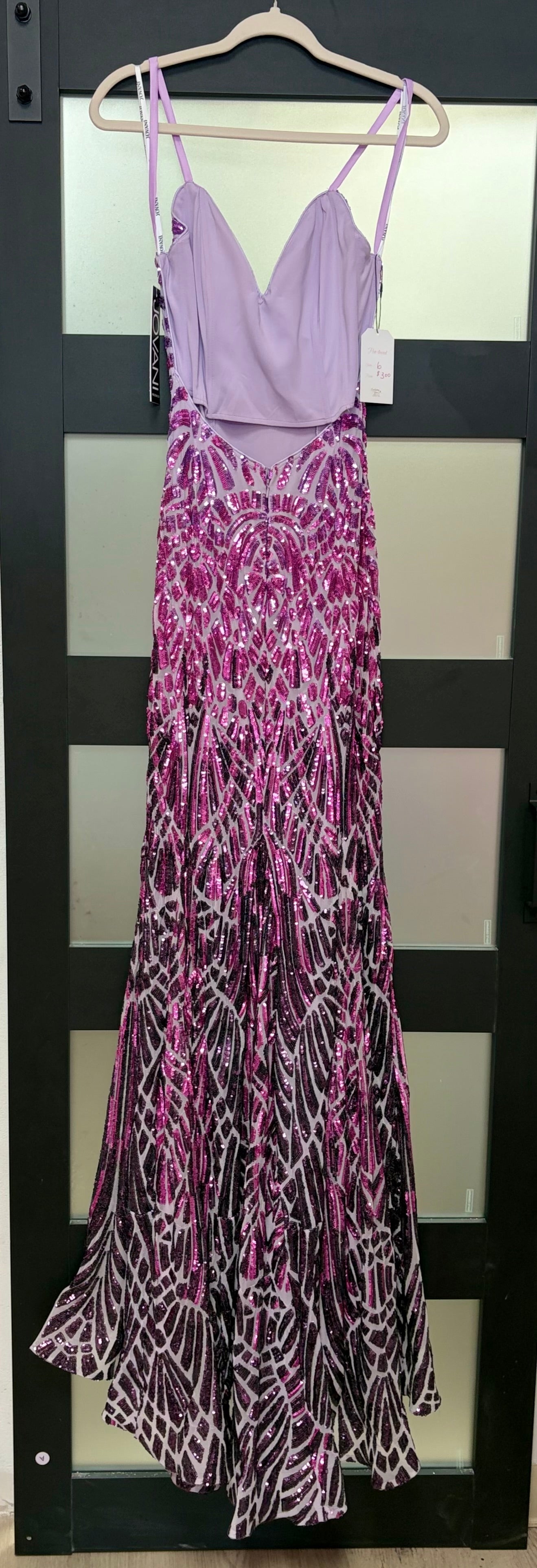 Jovani 06450 Ombre Lilac and Fuchsia Sequin Mermaid Gown with Plunging V-Neckline