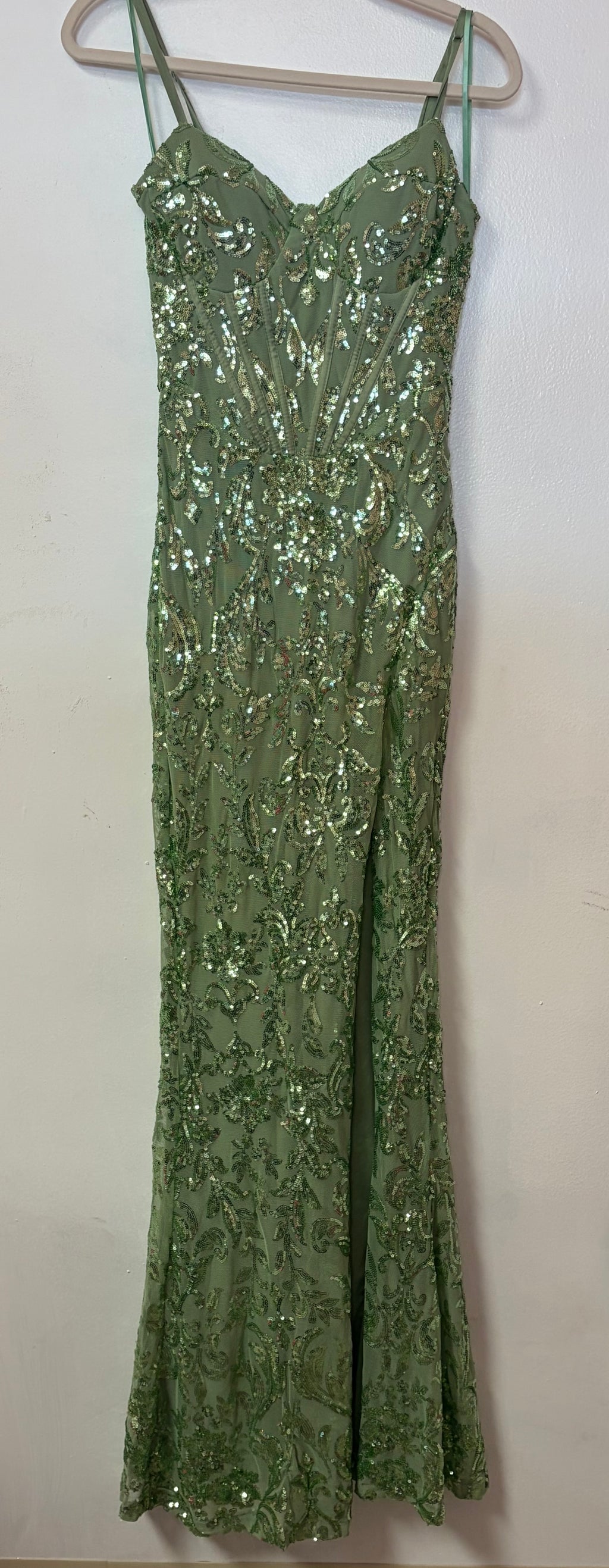 Windsor Sage Green Sequin Embellished Corset Gown with Sweetheart Neckline