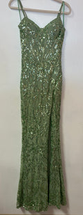 Windsor Sage Green Sequin Embellished Corset Gown with Sweetheart Neckline