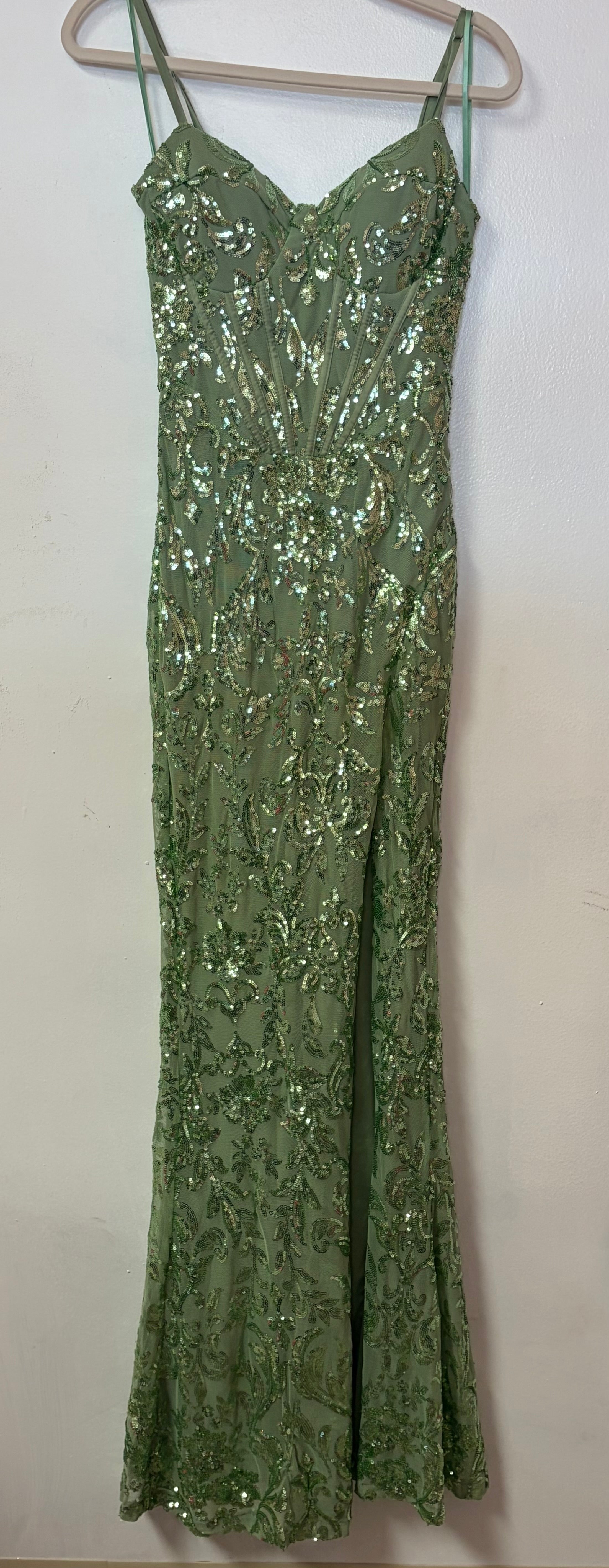 Windsor Sage Green Sequin Embellished Corset Gown with Sweetheart Neckline