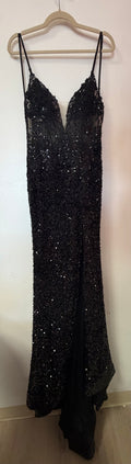 Estella Black Sequin Lace Mermaid Formal Gown with Illusion Bodice