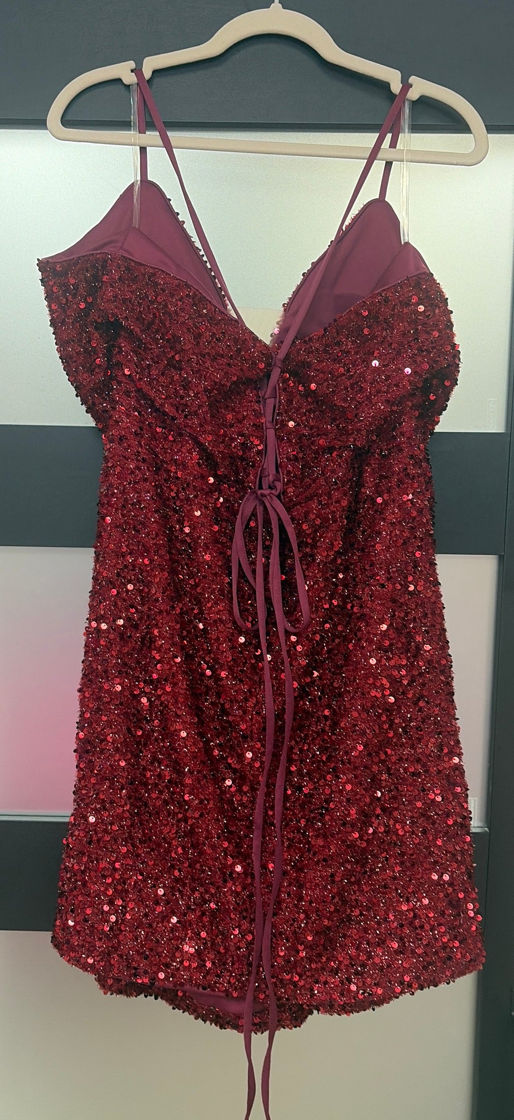 Missord Burgundy Sequin Plunge Neck Homecoming Dress with Draped Front Detail