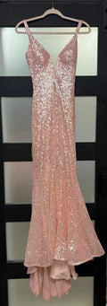 Jovani 66383 Rose Gold Sequin Mermaid Gown with Plunging Neckline