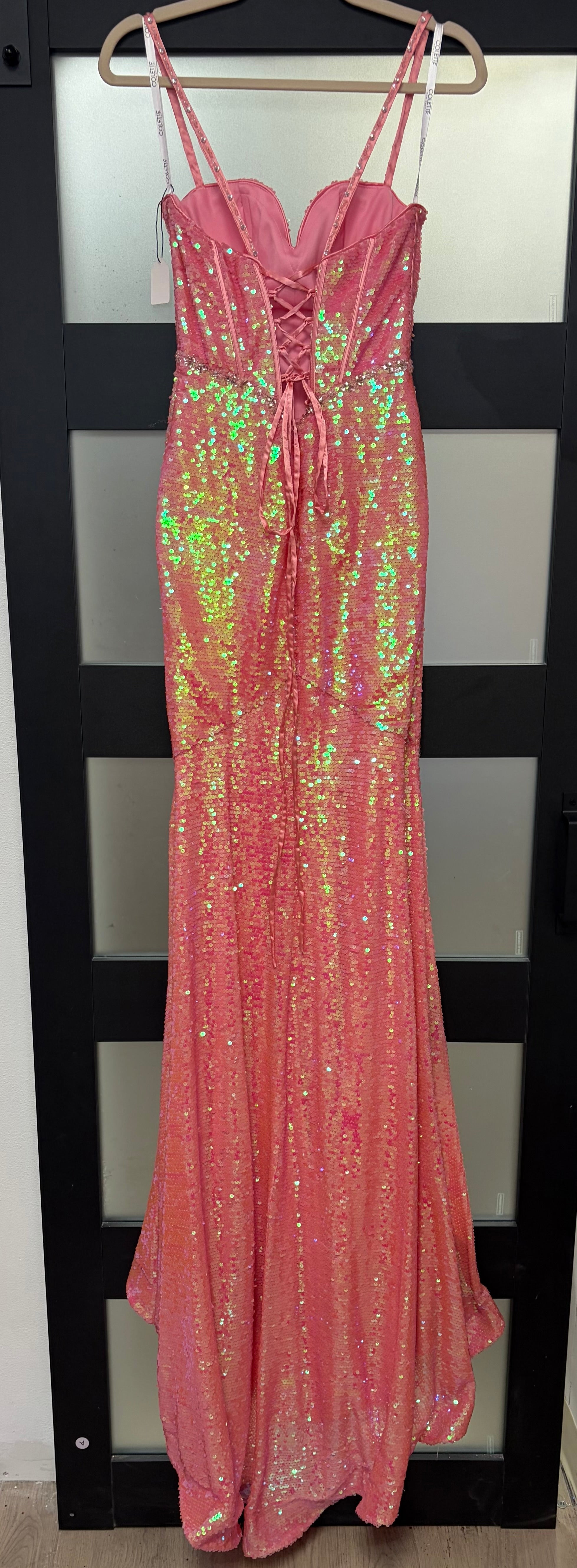 Colette CL12054 Blush Iridescent Sequin Corset Gown