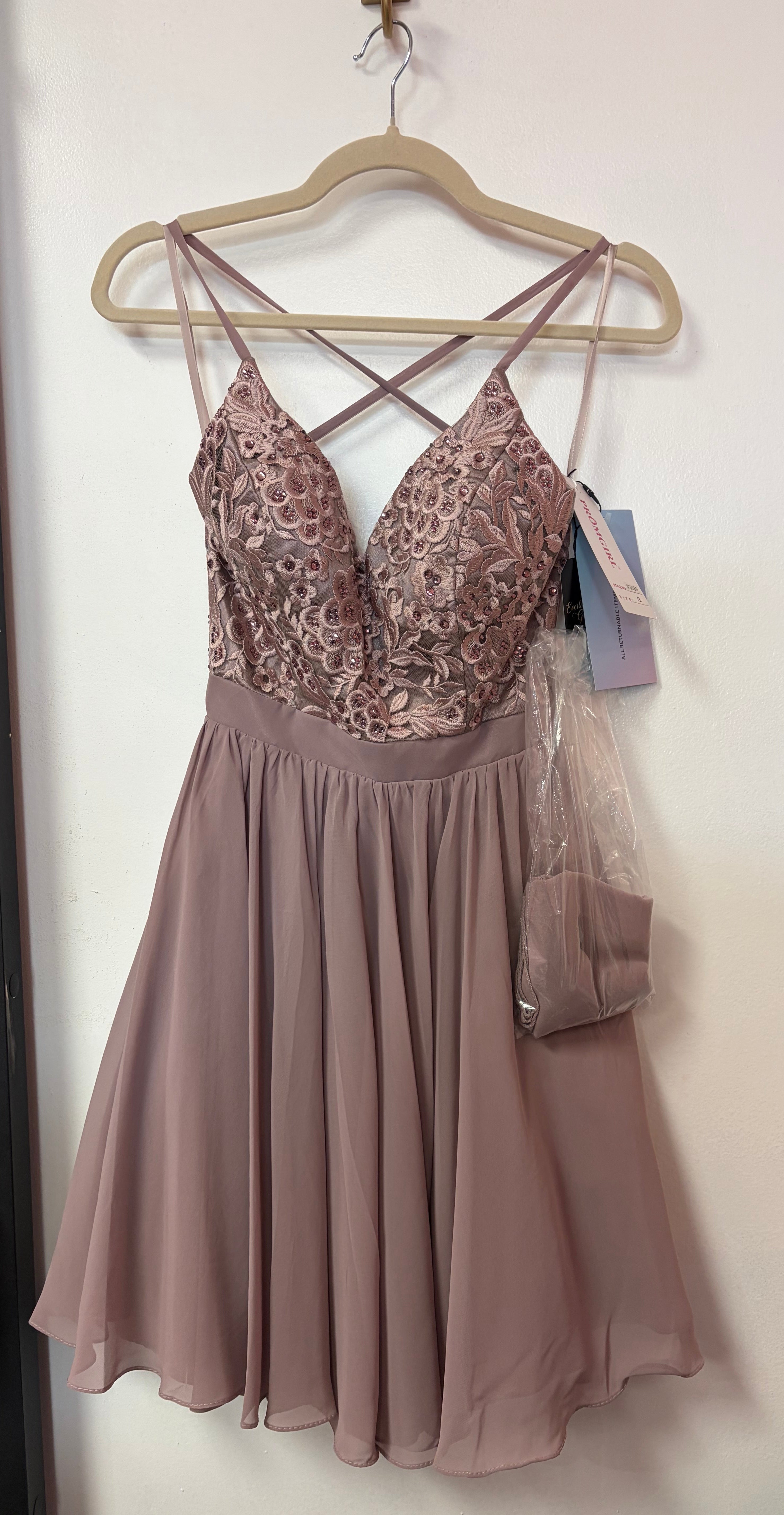 PromGirl Mauve Embroidered Lace Fit & Flare Homecoming Dress