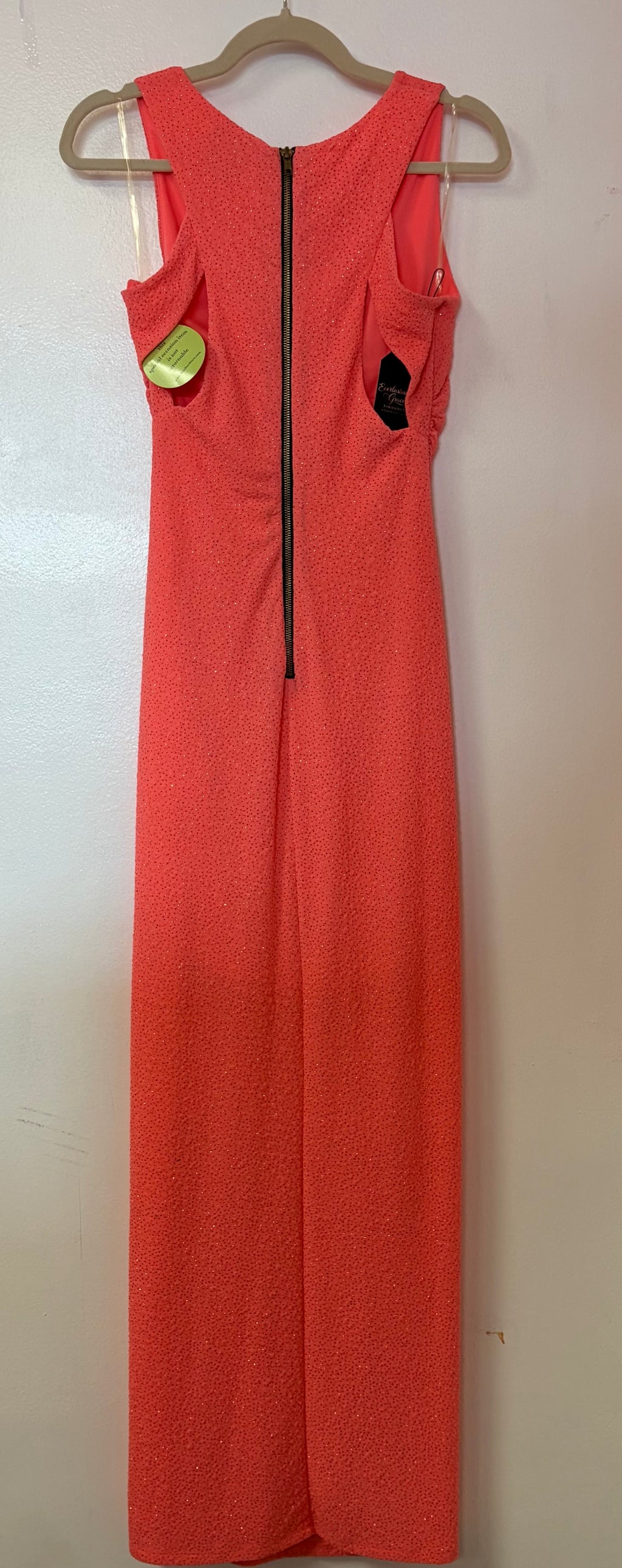 Windsor Neon Coral Rhinestone Column Gown with Side Ruching and Full-Length Back Zipper