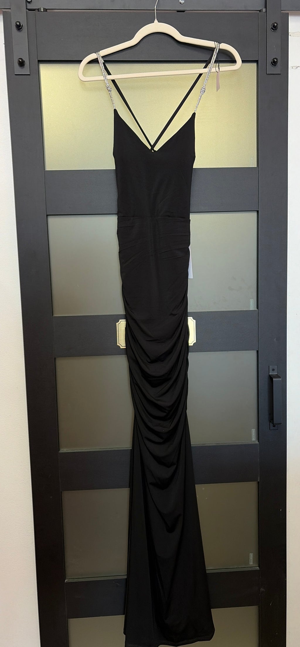 Black Crystal Doll evening gown with diamond straps