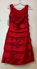 Chicas Red Satin Tiered Cocktail Dress with Bow Waist Detail and Lace Insets