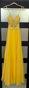 Clarisse 8021 Yellow Chiffon A-Line Prom Dress with Embroidered Corset Bodice