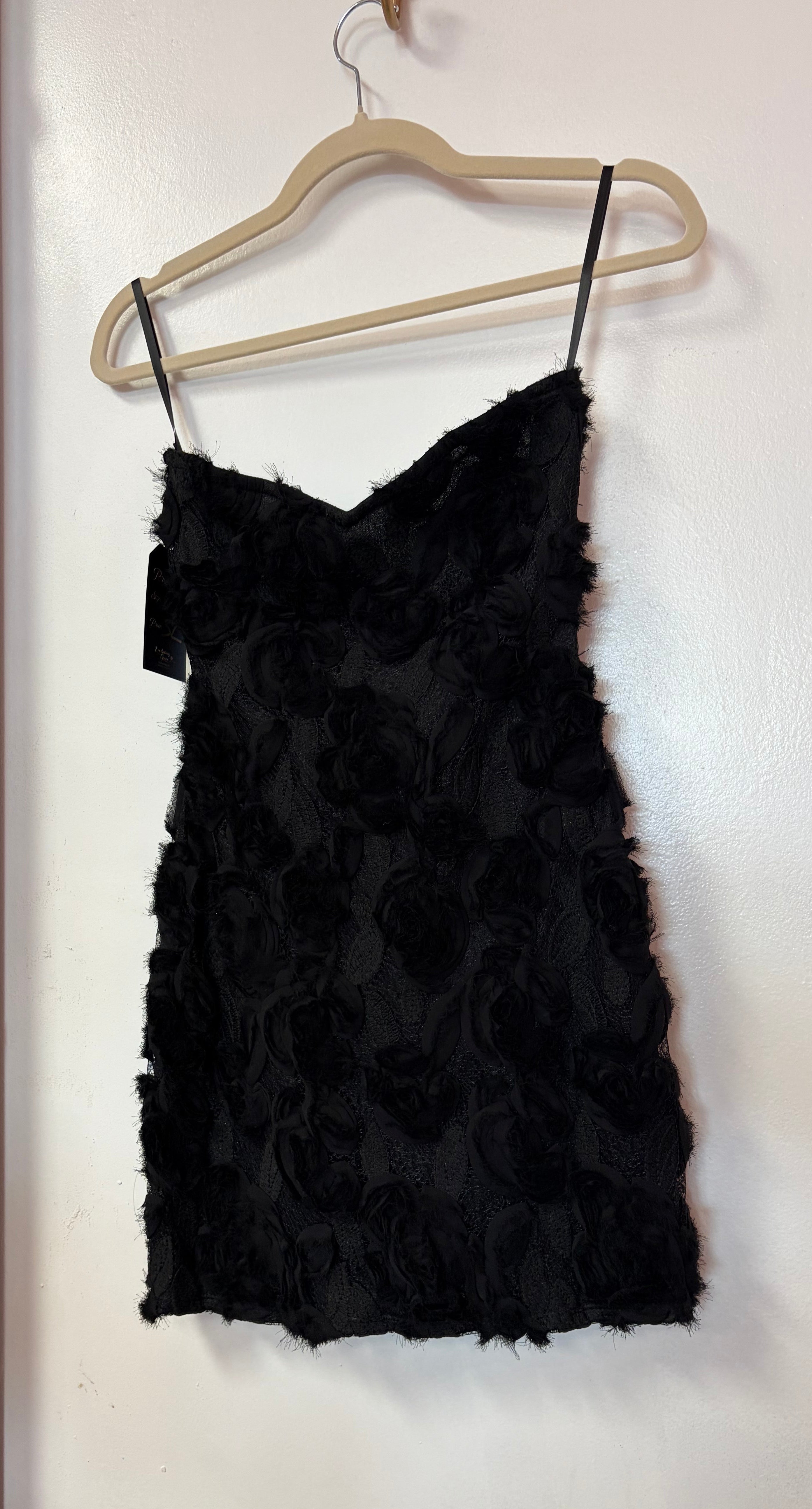 Black Rosette Textured Mini Dress