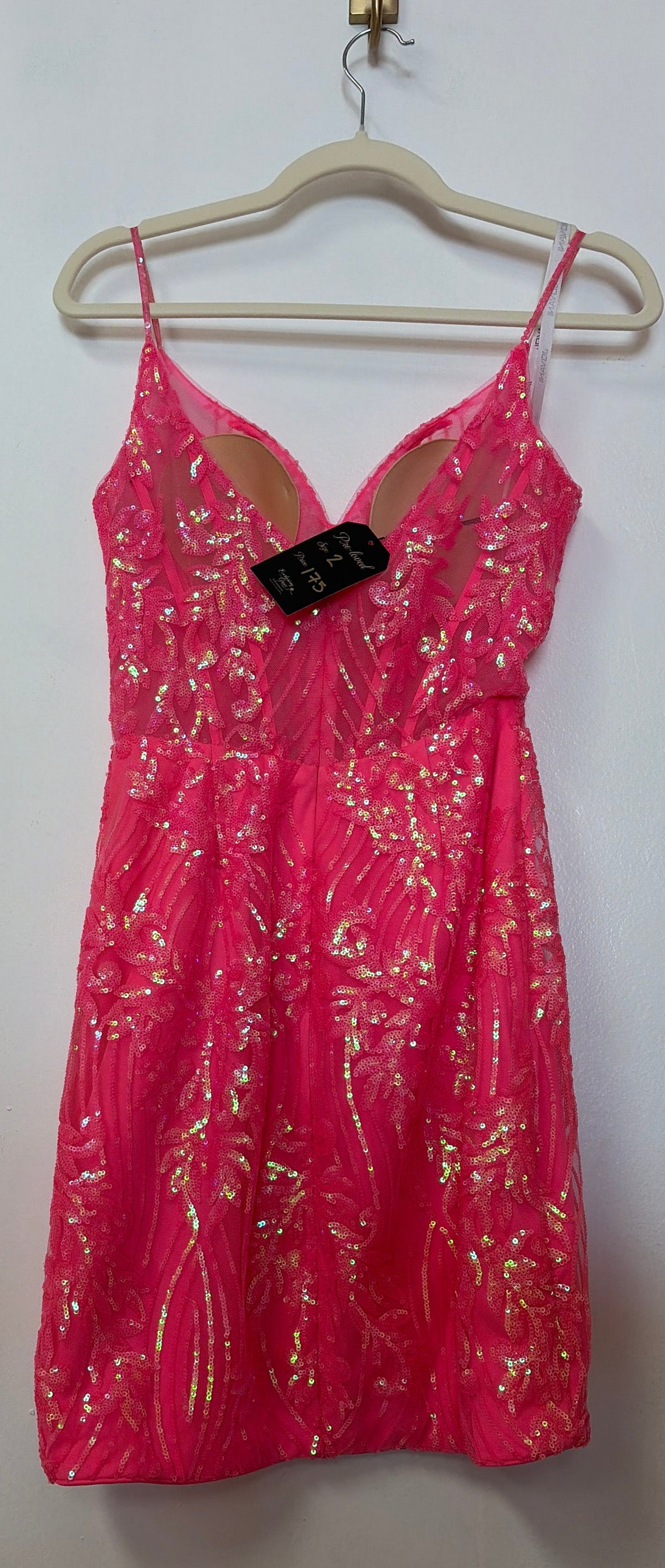 Jovani Hot Pink Sequin Embroidered Homecoming Dress