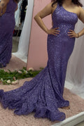Jovani 06517 Lilac One-Shoulder Sequin Mermaid Prom Gown with Sweep Train