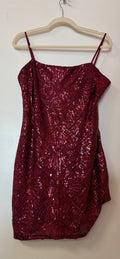 Burgundy Geometric Sequin Homecoming Dress with Art Deco Inspired Beadwork