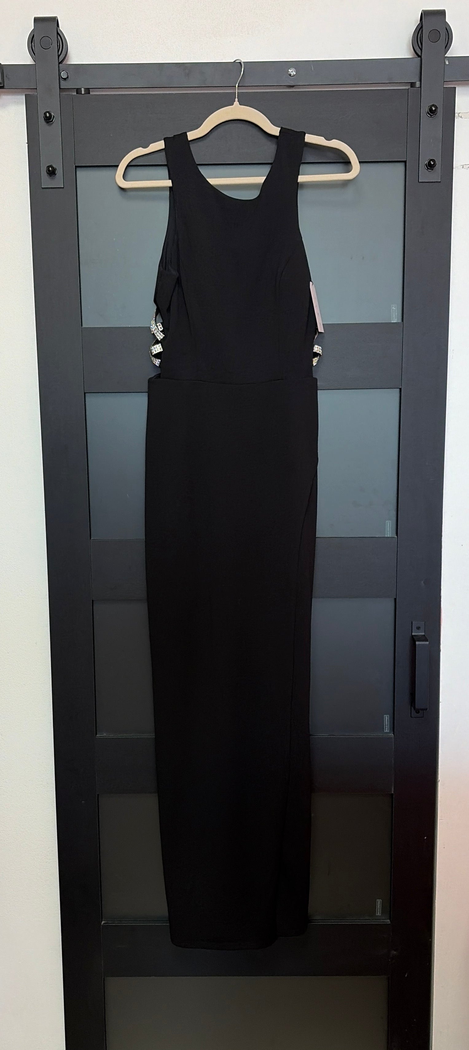 Black Speechless dress with side cutouts/diamond detailing