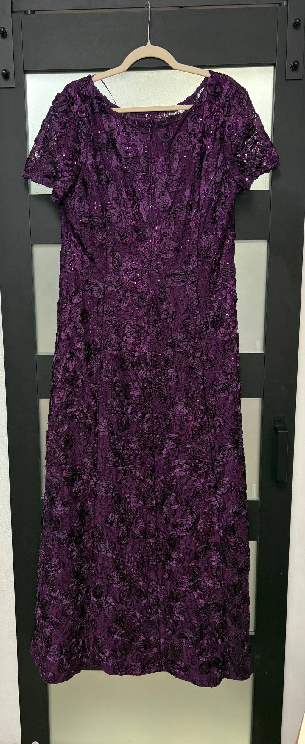 Alex Evenings Plum Rosette Lace Sequin Evening Gown