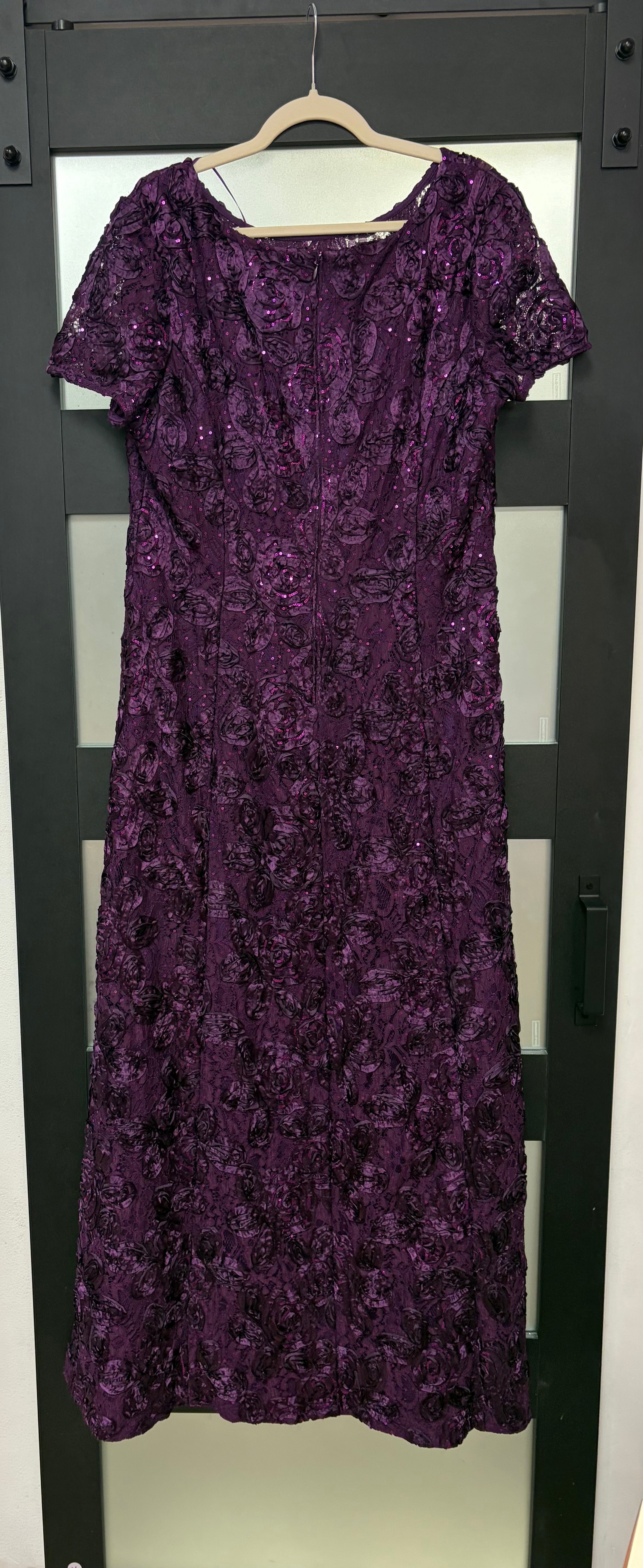 Alex Evenings Plum Rosette Lace Sequin Evening Gown