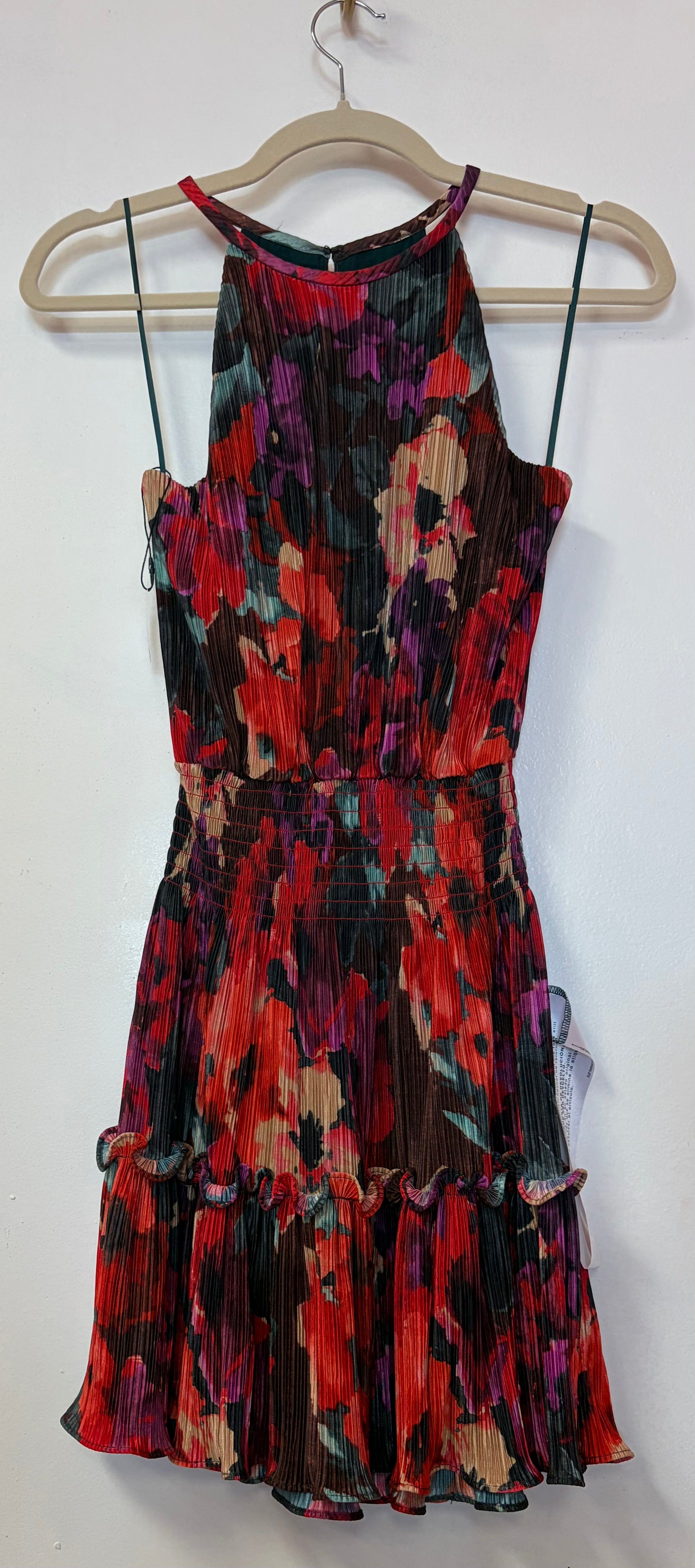 Dress the Population Multicolor Floral Pleated Halter Fit and Flare Dress