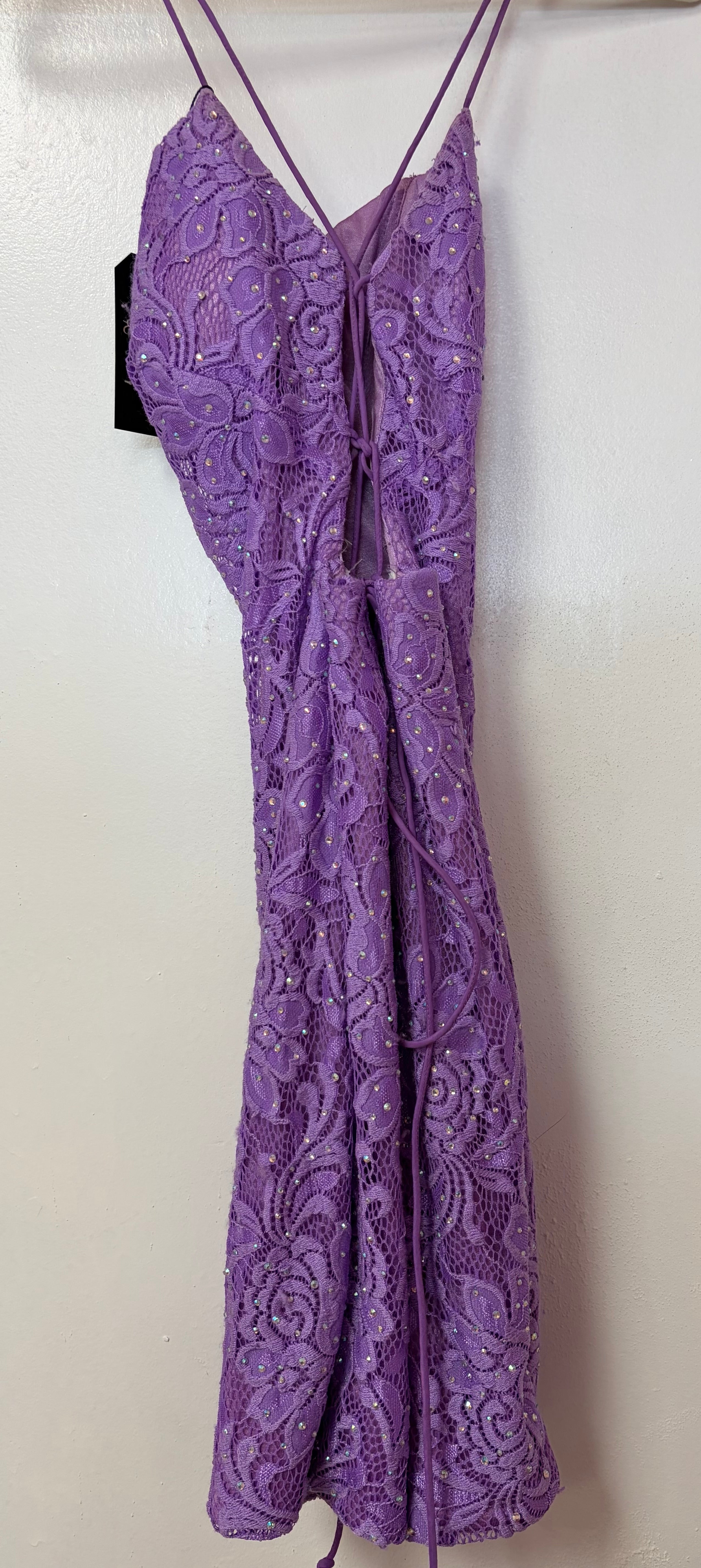 Sherri Hill Lilac Lace Rhinestone Lace-Up Homecoming Dress