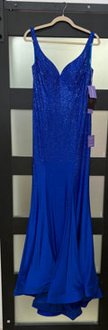 LaDivine CB119 Royal Blue Rhinestone Jersey Prom Dress with Open Back
