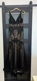 Betsy & Adam nude and black lace gown