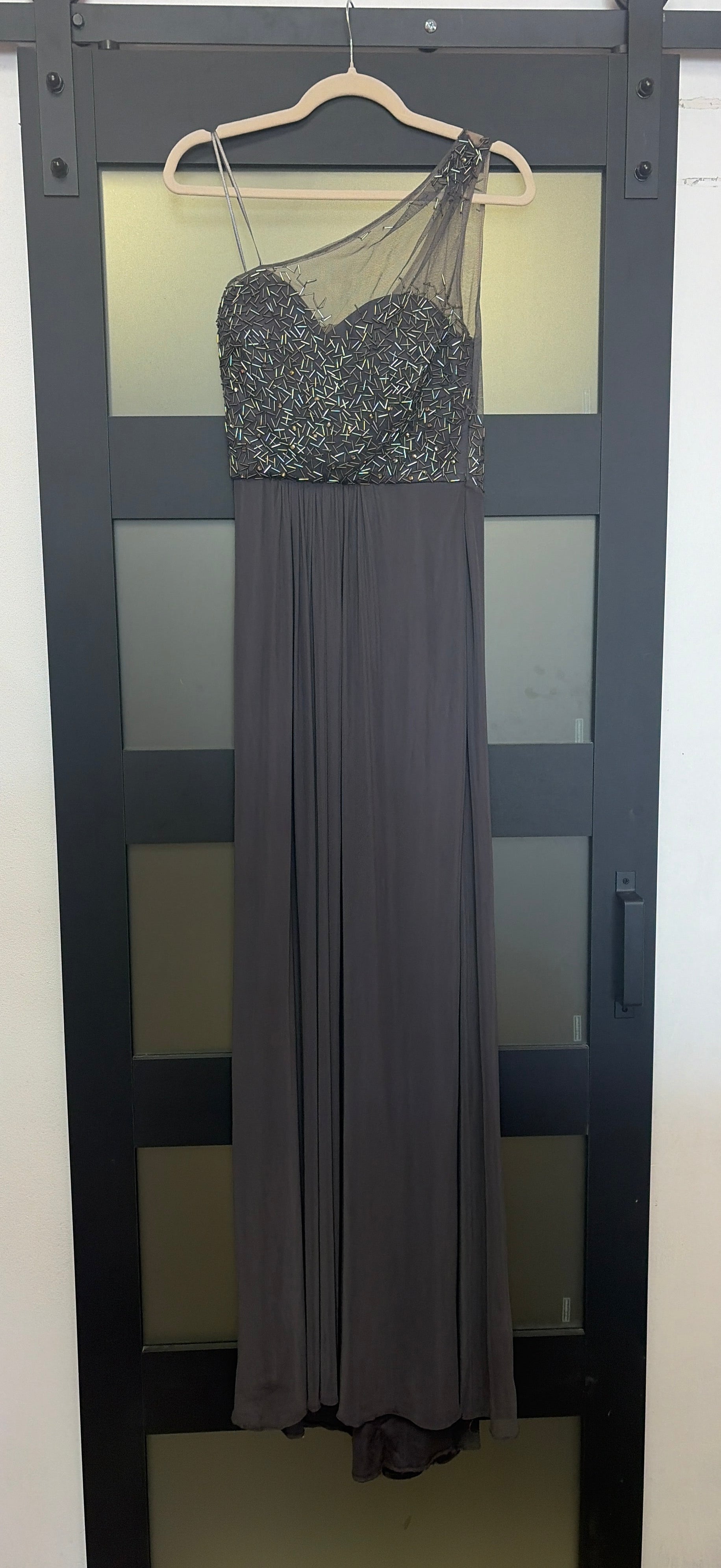 Gray beaded flowy gown