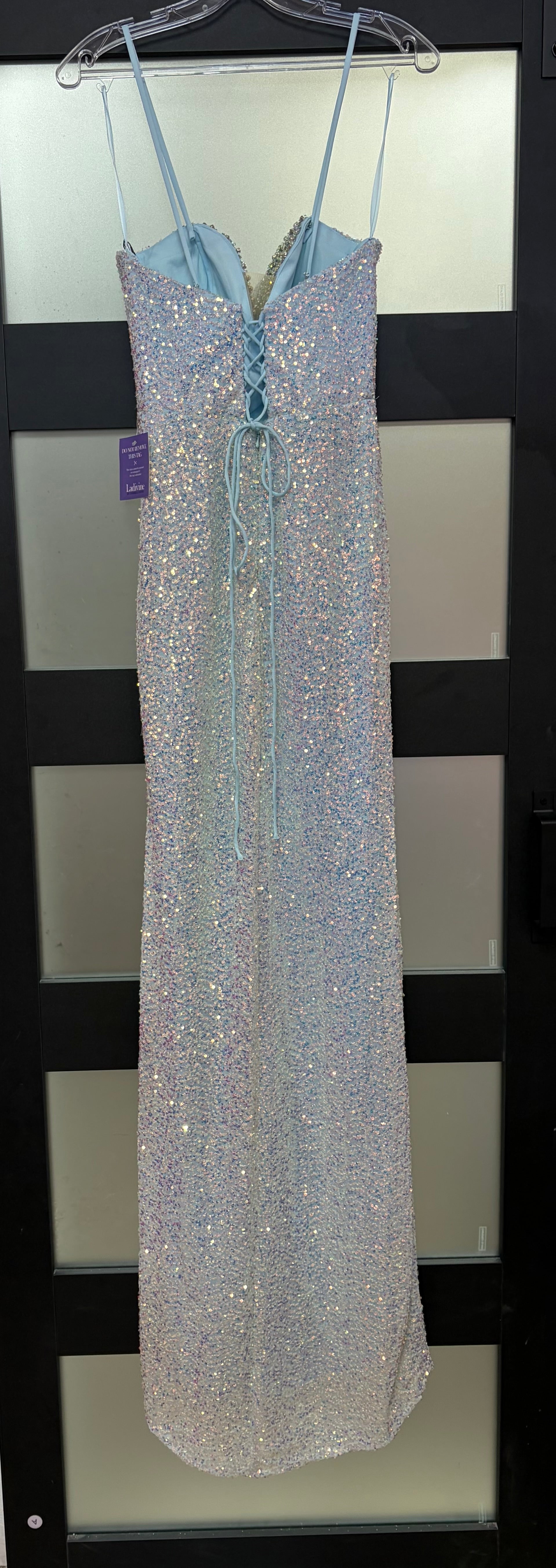 LaDivine CD278 Ice Blue Sequin Gown with Embellished Sweetheart Neckline