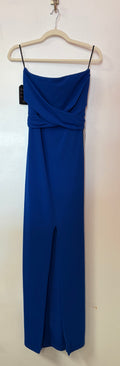 Lulus Royal Blue Strapless Column Dress with Draped Bodice, Waist Tie and Front Slit