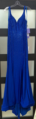 LaDivine CB119 Royal Blue Rhinestone Jersey Prom Dress with Open Back